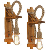SEEBLEN Wall Sconces Set of Two Farmhouse Wooden Wall Sconce with Natural Hemp Rope,Boho Wall Lamps for Bedroom Beside Living Room Fireplace