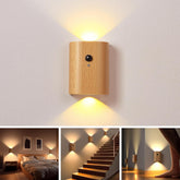 Wooden LED Wall Lamp, Motion Sensor Night Light, Rechargeable Sconce, Beech, 5.6 x 2.8 x 7.3 inches, Bedroom