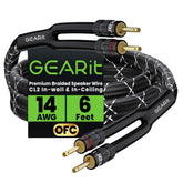 2x2.5mm≤ Speaker Wire with Banana Plugs (1.821 Meters - Black) OFC Oxygen-Free Copper, CL2 In-Wall Speaker Cable, Heavy-Duty Braided - 14 Gauge AWG, 6 Feet