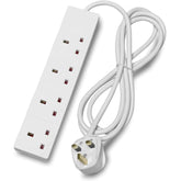 4 Socket Extension Lead 1m Cable Multi Plug Adapter White UK 13A