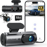 WOLFANG 4K Front & Rear Dash Cam with WiFi, Night Vision, Black