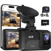 ORSKEY A12 4K+1080P Dash Cam with WiFi, Front & Rear Cameras, 64GB