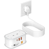 UK to US Plug Adapter with 1.5M Extension Cable, 2 Way Outlets, 3 USB Ports & Retractable USB-C Cable – Type B Travel Adaptor