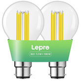 B22 LED Filament Bulb 7.2W 1521lm Warm White Pack of 2