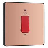 BG Electrical Cooker Control Switch Unit with LED Power Indicator, Single Plate, Double Pole, Screwless, Evolve, Polished Copper, 45A, PCDCP74B
