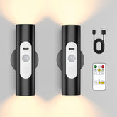Motion Sensor Wall Lights Indoor - Rechargeable Battery Operated Wall Sconces with Remote Control, Wireless LED Wall Lamp for Hallway, Stair, Bedroom, Living Room, Black Metal, 2 Pack