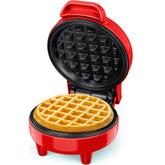 Snailar Mini Waffle Maker – 550W Compact Waffle Iron, Nonstick Coating, Ready Indicator Light, Cool Touch Handle, Easy Clean, Red