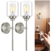 Battery Operated Wall Sconces Set of 2 with Remote and Dimmable LED
