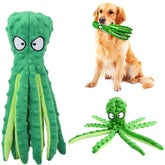 Octopus Dog Chew Toy No Stuffing Squeaky Plush Green