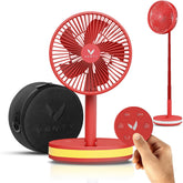 VENTY Portable Fan - Wireless, Battery Operated, 48HR Run Time, Oscillating, Remote Control & LED Lighting, Folding Telescopic Camping Fan (Red with Case)