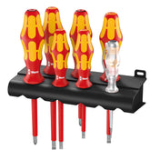 Wera 160 i/165 i/7 VDE Insulated Screwdriver Set 7 Piece Multi-Colour Alloy Steel Slotted & Pozidriv Electricians Tool Kit 1000V Safe Rack Storage