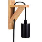 Vintage Wall Light, Wooden Sconce Indoor Light with Plug-in and Long Cable Black Braided Cable Light Fixtures E27 Bulb Base Wall Light for Living Room