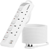5M Extension Lead with PD 20W USB C, 4 Way Multi Plug Extension Cable with 3 USB Ports, 13A Fused UK Plug, Long Power Cord with Fast Charging USB C, Individual Switches for Home Office Bedroom