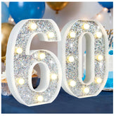 Silver Glitter Light up Numbers,8.86 Inch Marquee Number Lights for Baby Shower Birthday Wedding Anniversary Party Home Wall Decorations, Lighted Numbers as Gift for Girls Daughter, Number 60