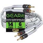 2x2.5mm≤ Speaker Wire with Banana Plugs (1.821 Meters - White) OFC Oxygen-Free Copper, CL2 In-Wall Speaker Cable, Heavy-Duty Braided - 14 Gauge AWG, 6 Feet