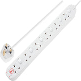 Masterplug Six Socket Extension Lead, 2 Metre Cable, Surge Protection, Individual Switches, Power and Surge LED Indicators, 6-Way Plug Extension Cable, Power Strip, White, 13A, 6G, 2m, SWSRG6210N