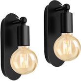 2 Pack E27 Vintage Indoor Wall Lamp, Adjustable Industrial Wall Lights, Black Metal Wall Sconce for Bedroom, Bedside Wall Light, Rotatable Wall Spotlights, Bathroom Mirror Vanity Light