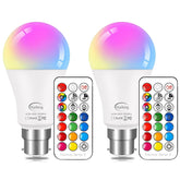 Colour Changing B22 RGBW LED Light Bulb 10W with Remote 2 Pack