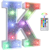 K Style Color Changing LED Letter Light, Glitter Marquee Lamp with 18 Colors, Remote Controlled, Battery Powered Decorative Letter Light for Party, Wedding, Birthday and Home Decor