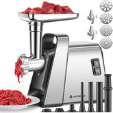 AAOBOSI 3000W Electric Meat Grinder, Powerful Meat Mincer with 2 Blades, 4 Grinding Plates, Sausage Maker & Kibbe Kit – Silver