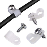 100pcs R Type Nylon Cable Clips,1/4inch cable management clips,Cable Tidy Clips,P Clips with Stainless Steel Screws,Cable Clips Outdoor for Home and Office (White)