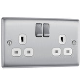 Double Switched 13A Brushed Steel Power Socket