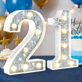 Silver Glitter LED Number Light – 8.86 Inch Marquee Number 21