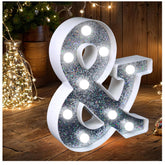 & Symbol Style LED Marquee Lamp, Silver Glitter Light Up Letter Sign, Battery Powered Tabletop Decorative Marquee Light with On/Off Switch for Wedding, Birthday, Party and Home Decor
