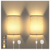Plug In Dimmable Wall Lights with Switch Beige Fabric Shade