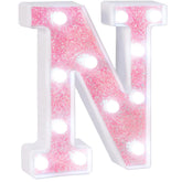 N Style Pink Glitter LED Marquee Letter Light, Battery Powered Decorative Letter Lamp for Birthday, Party, Wedding and Home Decor