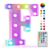 Glitter LED Letter Light F with Remote 18 Colors