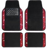 Bling Diamond Car Mats – Sparkly Rhinestone Glitter Floor Mats (Black Red)