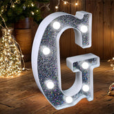Letter G Style LED Marquee Lamp, Silver Glitter Light Up Letter Sign, Battery Powered Tabletop Decorative Marquee Light with On/Off Switch for Wedding, Birthday, Party and Home Decor