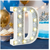 LED Silver Letter D Light – Glitter Battery-Powered Night Light