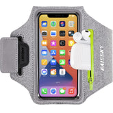 Running Phone Armband Holder with Zipper Pockets Water Resistant Grey
