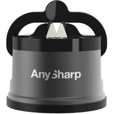 AnySharp Pro Metal Knife Sharpener – Hands-Free PowerGrip Suction | Sharpens All Knives | Hardened Steel & Serrated | Matte Grey