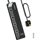5M Extension Lead With USB, 13A 3250W 3 Way Power Strip with 2 USB Multi Power Plug Extension 5 Meters Long Extension Cord Black Power Strip for Home Office