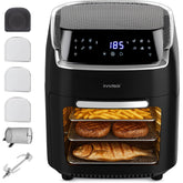 Innoteck 12L Digital Air Fryer Oven – 1800W, Rotisserie, 8 Presets, Touch Panel, Basket & Racks, Black & Silver