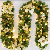 9FT Gold Christmas Garland with LED Lights – Festive Indoor Outdoor Decor
