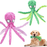 Octopus Dog Toys – No Stuffing Squeaky Plush for Small Dogs Purple & Green