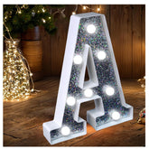 A Style LED Marquee Lamp, Silver Glitter Light Up Letter Sign, Battery Powered Tabletop Decorative Letter Light with On/Off Switch for Wedding, Birthday, Party and Home Decor