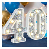Silver Glitter Marquee Number Light 40 – Battery Powered