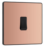 BG Electrical Single Intermediate Wall Light Switch, Screwless Front Plate, Round Edges, Evolve, Polished Copper, 20A, 16AX, PCDCP13B