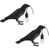 2Pack Raven Table Lamp Gothic Black Crow 30cm Resin Bird Night Light with E27 Bulb Holder 3D Realistic Lamp