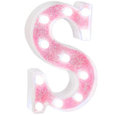 Pink Glitter Marquee Light Up Letters, Battery Operated LED Letter Lights Signs for Pink Birthday Party Table Decorations, Wall Decor for Girls Bedroom, Initial Letter S with Cool White Lights