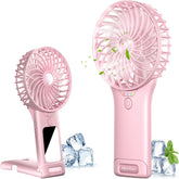Handheld Fan, USB Rechargeable Mini Portable Fan, Personal Small Silent Hand Fan 4 Speeds with Mirror, Battery Operated Table Desk Fan for Office Outdoor Home Travel (Pink)