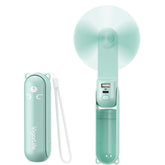 Mini Handheld Fan,USB Rechargeable 3 IN 1 Personal Cooler Fans with Power Bank,LED Flashlight,Small Foldable Pocket Fan-Travel & Emergency Essentials for Outdoor Portable Cooling Fan (Cyan)