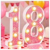 Pink LED Number 18 Marquee Light Decoration