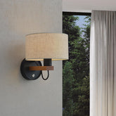 Wall Lamp for Bedroom,Hardwired Wood Sconce Switch with Fabric Shade,E27 Lampshade Vintage,Modern Indoor Wall Light for Hallway,Bed,Living Room,Staircase,Guest Room,Bedside Lamp,1pcs