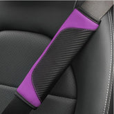 Car Seat Belt Cover Carbon Fiber Leather Shoulder Pads Purple 2PCS
